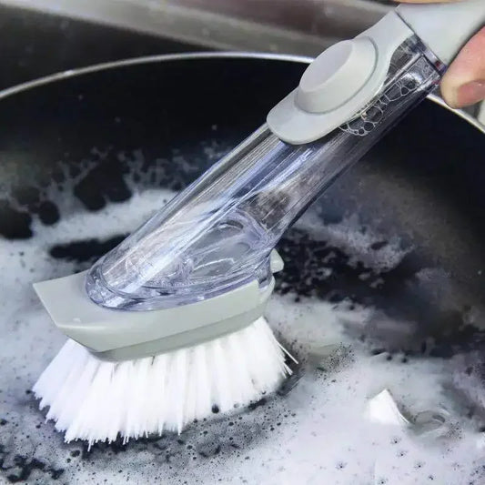 2-in-1 Kitchen Cleaning Brush with Soap Dispenser - Long Handle Dishwashing Brush with Removable Sponge & Scrub Head - Multi-Functional Cleaning Tool