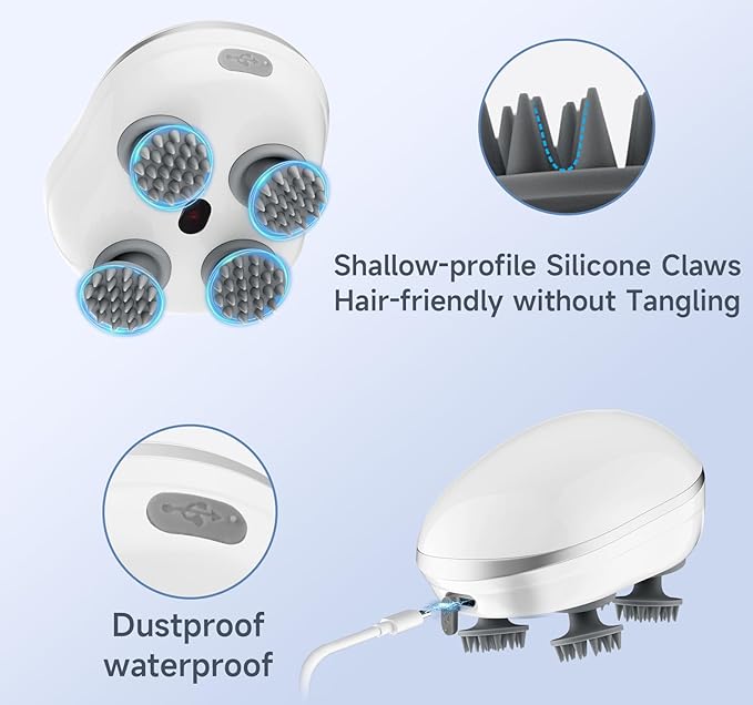 4-in-1 Electric Body Massager - Smart Scalp & Head Massager with Silicone Claws