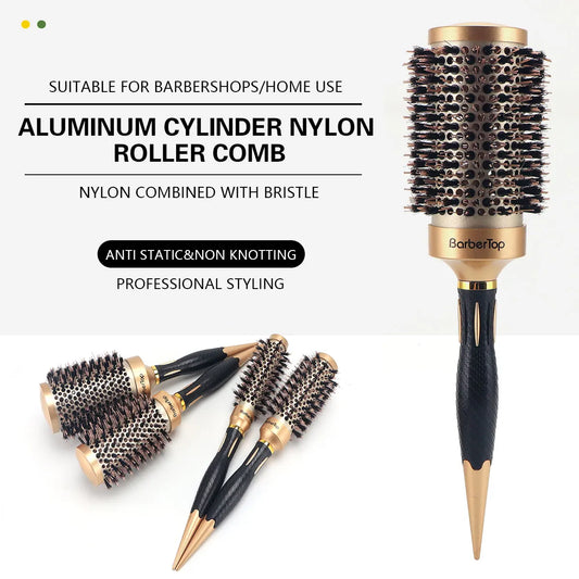 Professional Anti-Static Roller Comb | Aluminum Cylinder Hair Brush for Volumizing & Curling