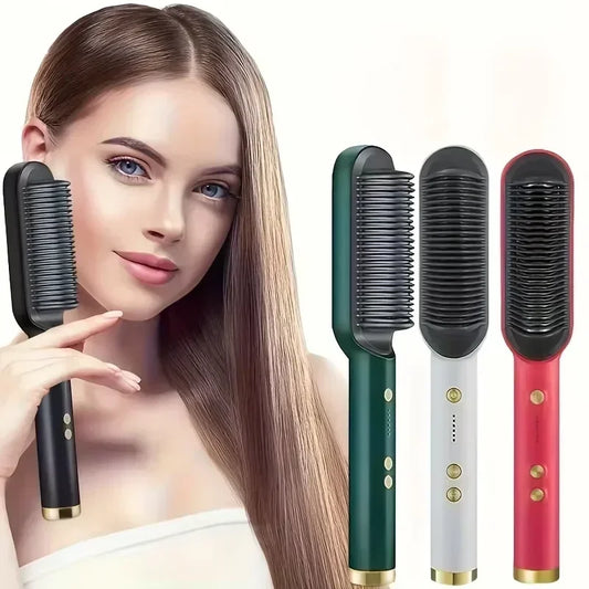 2-in-1 Electric Hair Straightener Comb | 20s Fast Heating Straightening & Curling Brush