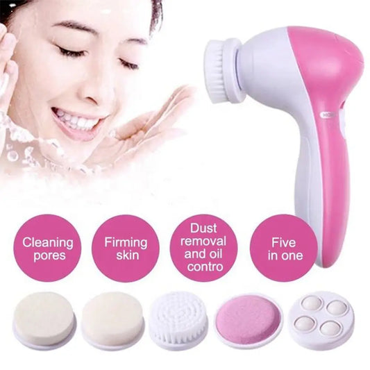 5-in-1 Electric Facial Cleansing Brush | Waterproof Face Scrubber & Massager