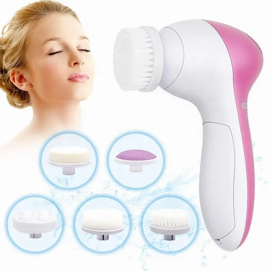 5-in-1 Electric Facial Cleansing Brush | Waterproof Face Scrubber & Massager
