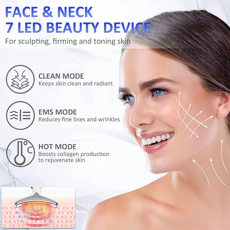 7-Color LED Photon Face & Neck Lifter | EMS Skin Tightening & Double Chin Remover