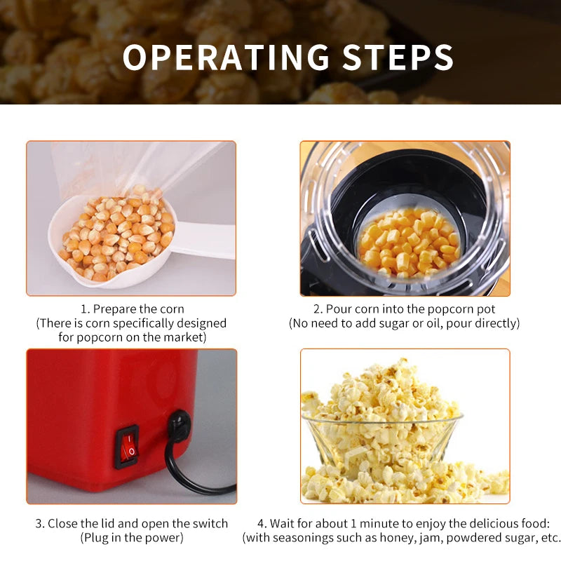 Popcorn Maker 1200W High-Speed Electric (Professional Hot Air Popper)