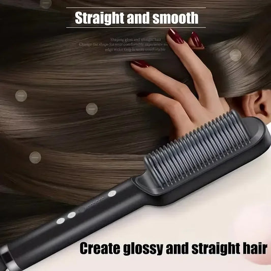 2-in-1 Electric Hair Straightener Comb | 20s Fast Heating Straightening & Curling Brush
