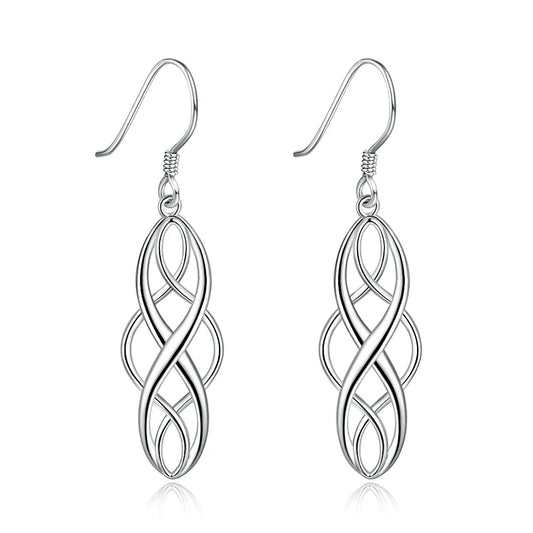 925 Sterling Silver Infinity Twist Drop Earrings – Elegant Hollow Celtic Knot Hook Earrings for Women
