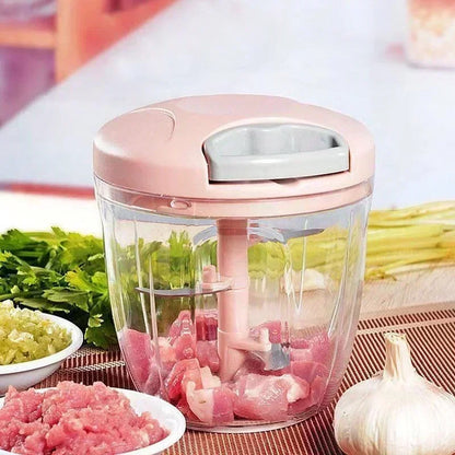 Manual String Pull Food Chopper & Garlic Press - Multi-Function Vegetable Cutter, Meat Grinder & Nut Mincer - Portable Kitchen Masher Tool.
