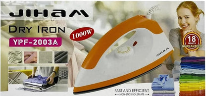 1000W Portable Dry Iron (Non-Stick Teflon Soleplate)
